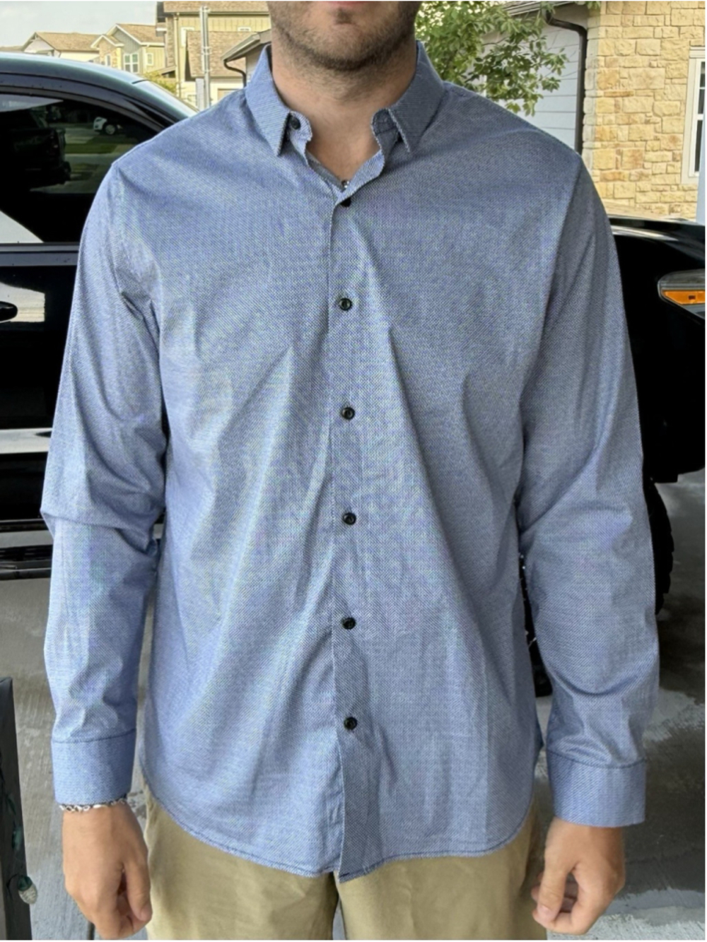 01. Algo Mens Shirt Large Blue Checkered Performance Preppy Stretch Classic